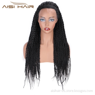 Aisi Hair Long Twist Braided Senegalese Black Wig Glueless Synthetic Lace Front Wig Twist Box Braids Hair Wigs For Black Women
